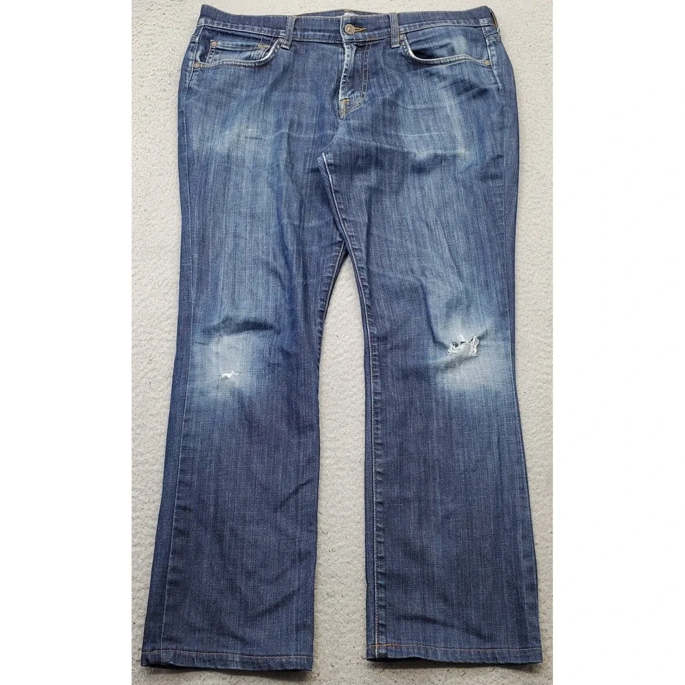 7 For All Mankind Carsen Jeans Mens 34 Blue Denim Distressed Modern Straight Leg